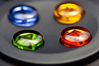 Macro shot of colorful game controller buttons