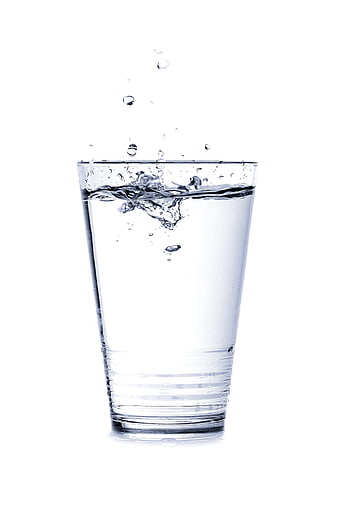 Glass of Water with Splash and Bubbles on White Background