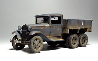 Vintage Military Cargo Truck Model On White Background