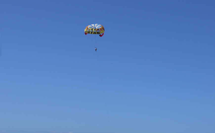 Parasailing Adventure Against Clear Blue Sky