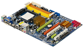 ASRock A790GXH motherboard with colorful RAM slots and expansion ports