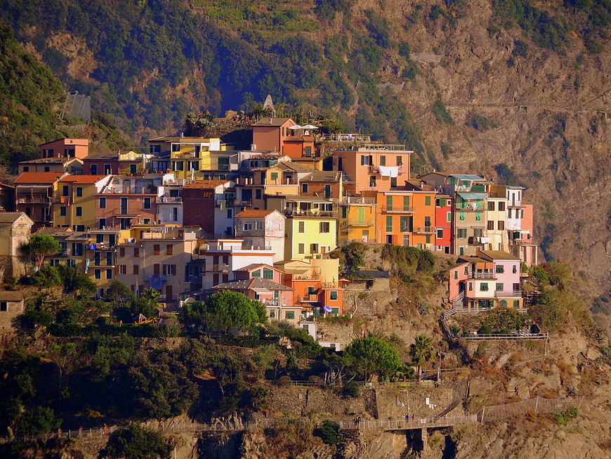 Colorful Italian Village Houses on Steep Cliffside