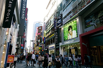 Busy Shopping Street in Myeongdong Seoul South Korea