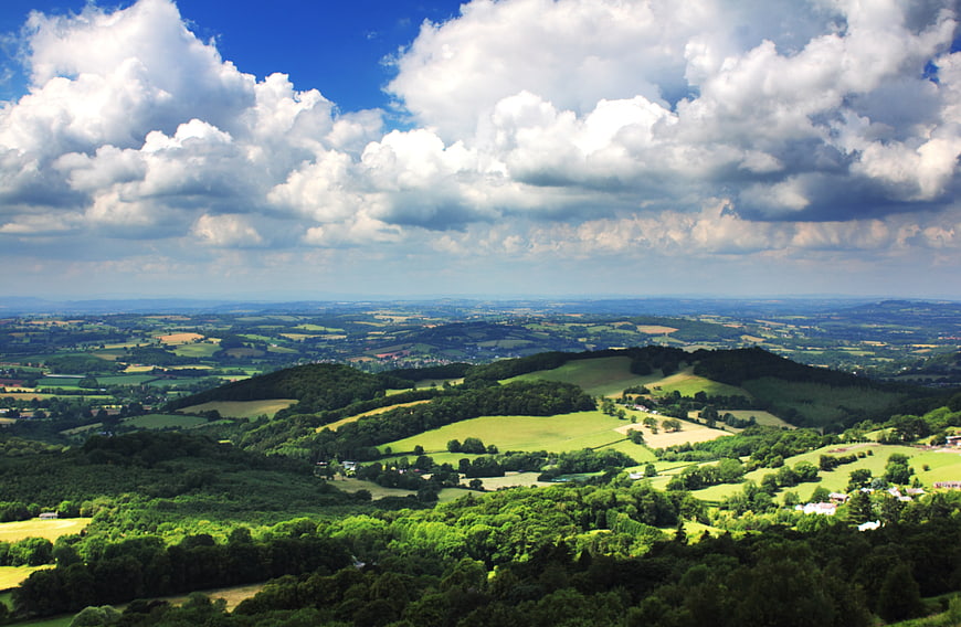 Panoramic View of Malvern Hills Countryside England