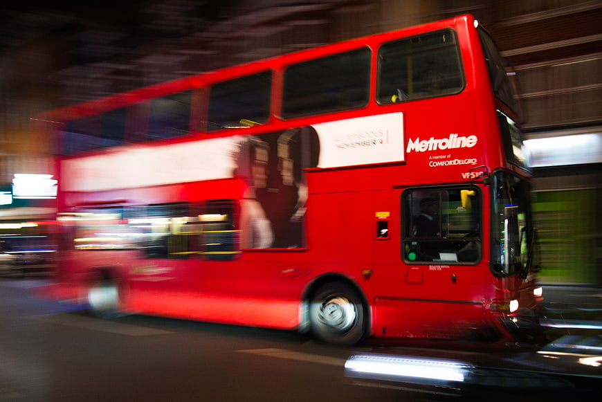 Motion Blur Red Double Decker Bus Night City