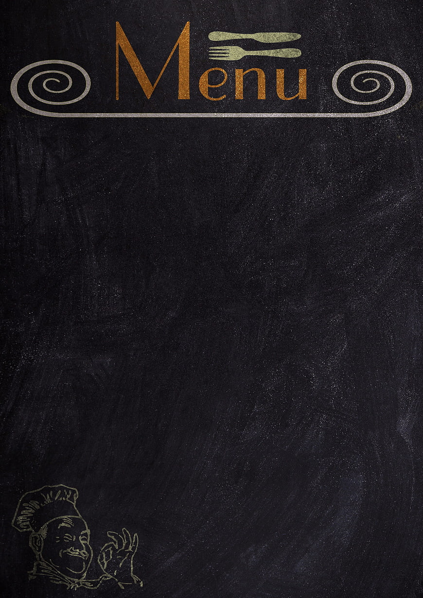 Black Chalkboard Menu Template with Chef Illustration