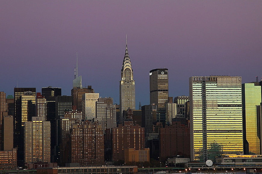 New York City Manhattan Skyline at Dawn Featuring Chrysler Building