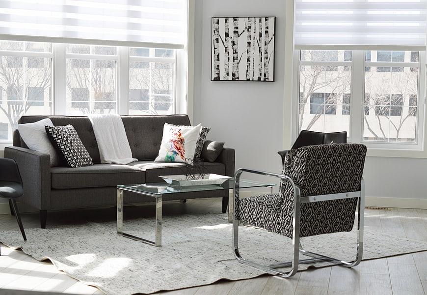 Modern Gray Living Room with Sofa and Chair
