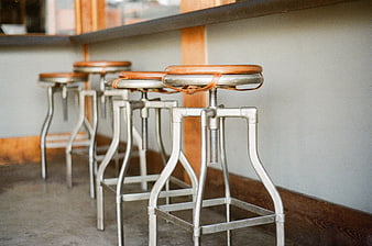 Industrial Pipe Bar Stools with Leather Seats