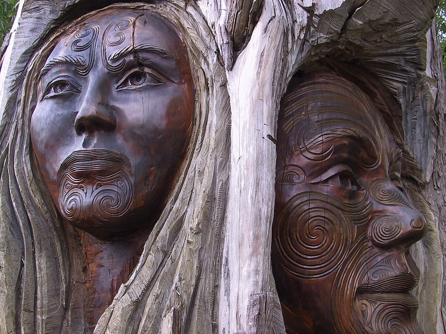Maori Wood Carving Faces Sculpture