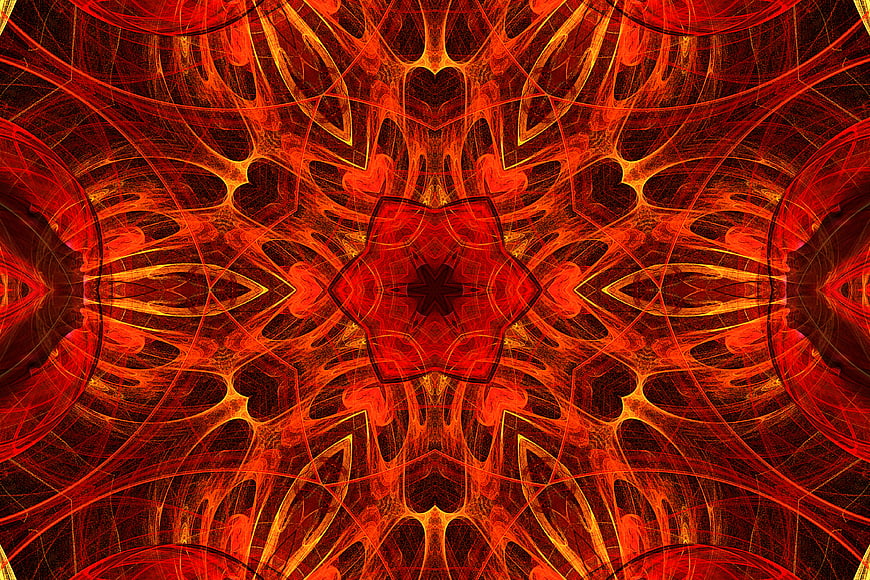 Abstract red and orange kaleidoscope pattern background