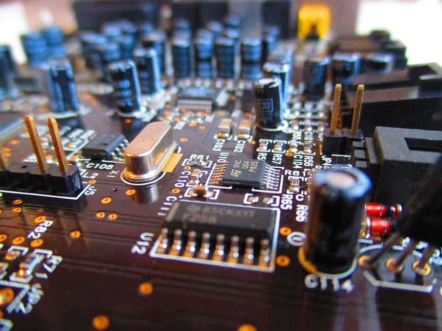 Close-up of electronic circuit board components
