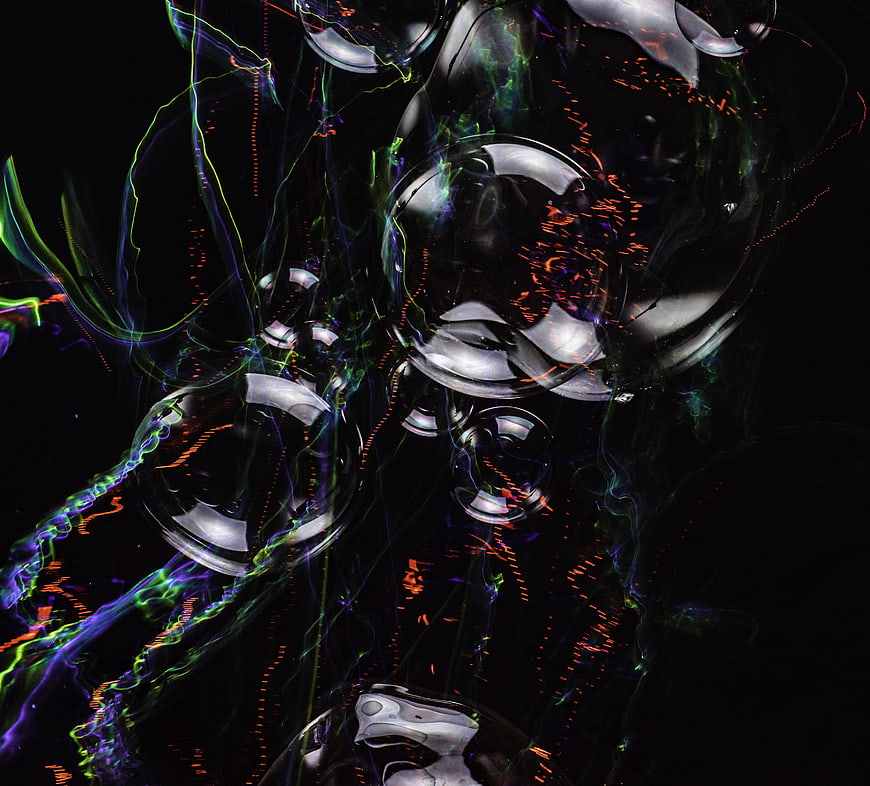 Abstract Soap Bubbles with Neon Light Reflections