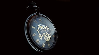 Vintage Skeleton Pocket Watch on Dark Background