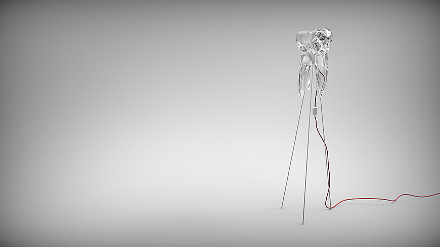 Transparent Tooth Floor Lamp Concept on Gray Background