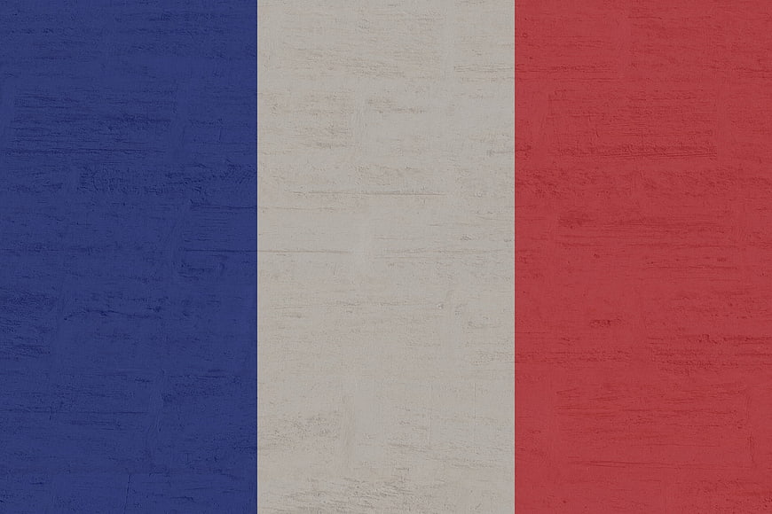 Textured French Flag Background with Blue White and Red Vertical Stripes