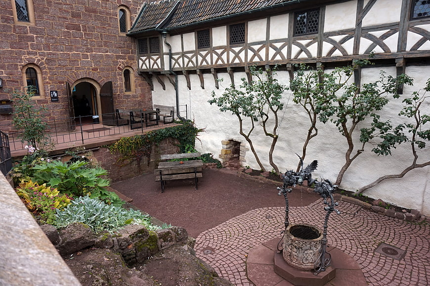 Historic Wartburg Castle Courtyard with Fountain and Garden