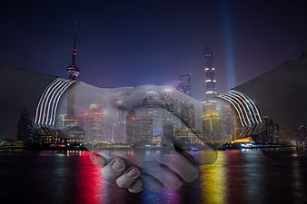 Double Exposure Business Handshake Shanghai Skyline