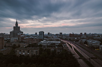Dramatic Moscow Cityscape with Light Trails at Dusk