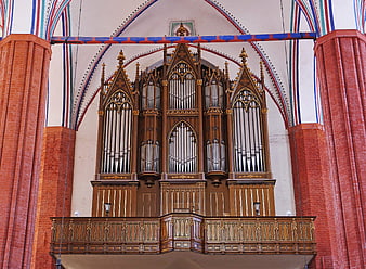 Grand Gothic Pipe Organ in Brick Church Interior