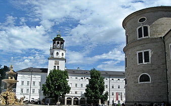 Salzburg Residenzplatz with fountain and tower