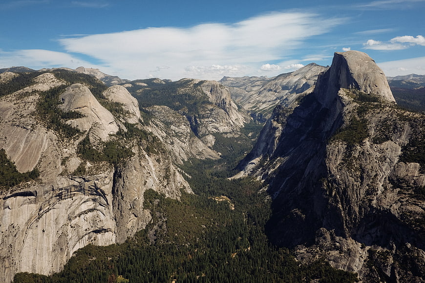Aerial View of Half Dome and Yosemite Valley Landscape