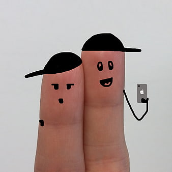 Finger Art Selfie: Two Cartoon Characters Taking a Photo