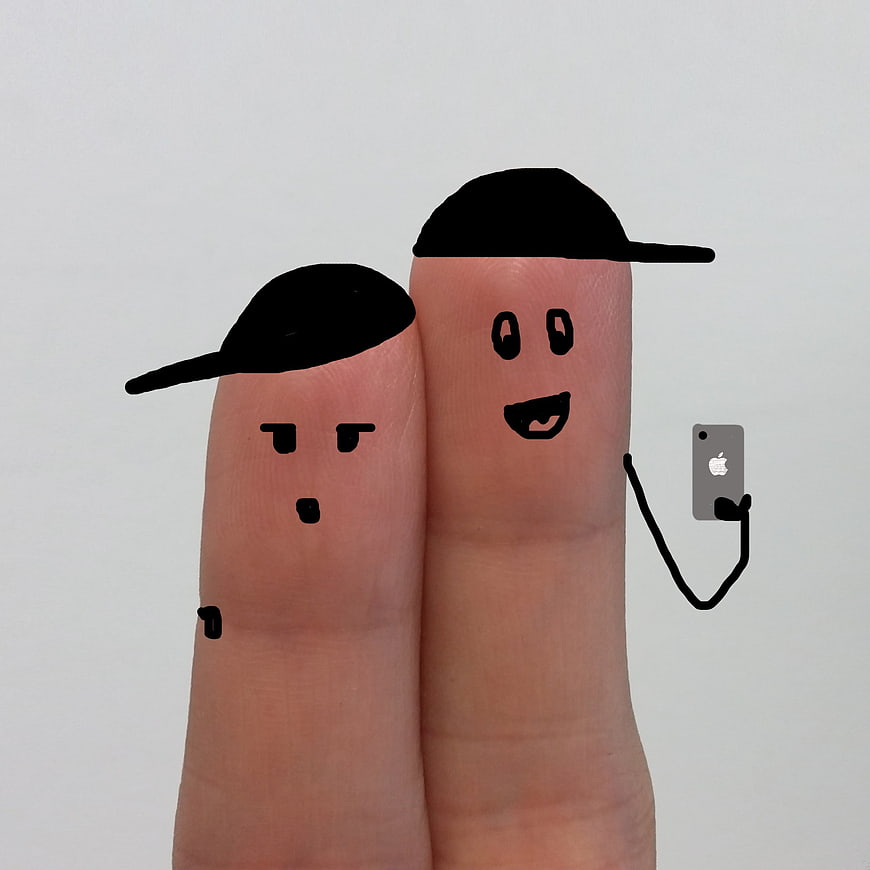 Finger Art Selfie: Two Cartoon Characters Taking a Photo