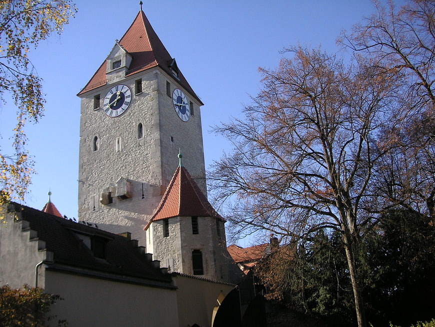 Historic Clock Tower in Regensburg, Bavaria