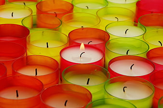 Multicolored Tea Light Candles with Single Lit Flame