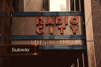 Radio City Music Hall Neon Sign and Subway Entrance