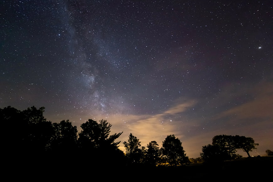 Milky Way Galaxy Over Silhouetted Trees at Night