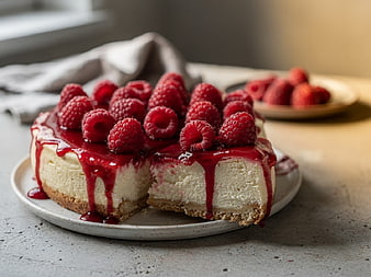Raspberry Cheesecake with Glaze and Fresh Berries