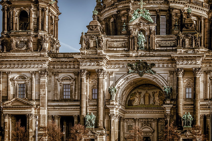 Berlin Cathedral Baroque Facade With Sculptures And Mosaic
