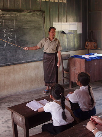 Rural Classroom Scene In Laos With Teacher And Students