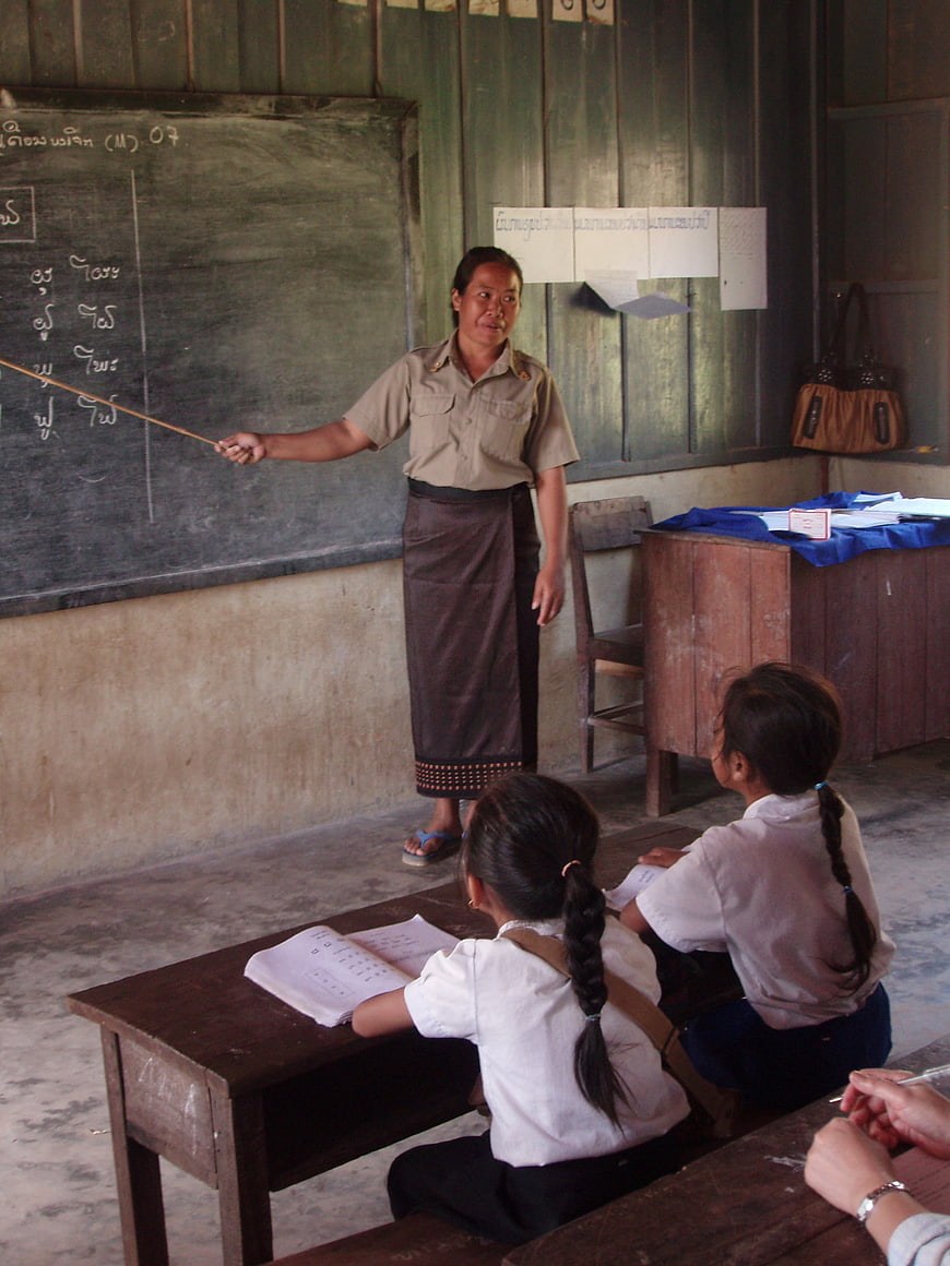 Rural Classroom Scene In Laos With Teacher And Students