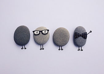 Cute Stone Characters with Glasses and Bow Tie on White Background