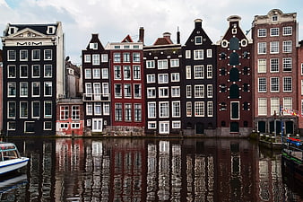 Traditional Dutch Canal Houses in Amsterdam