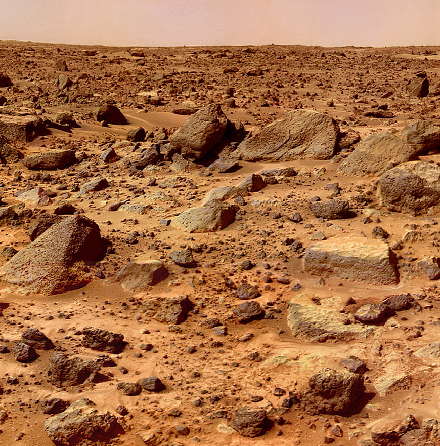 Red Mars Surface Landscape with Rocks and Dust