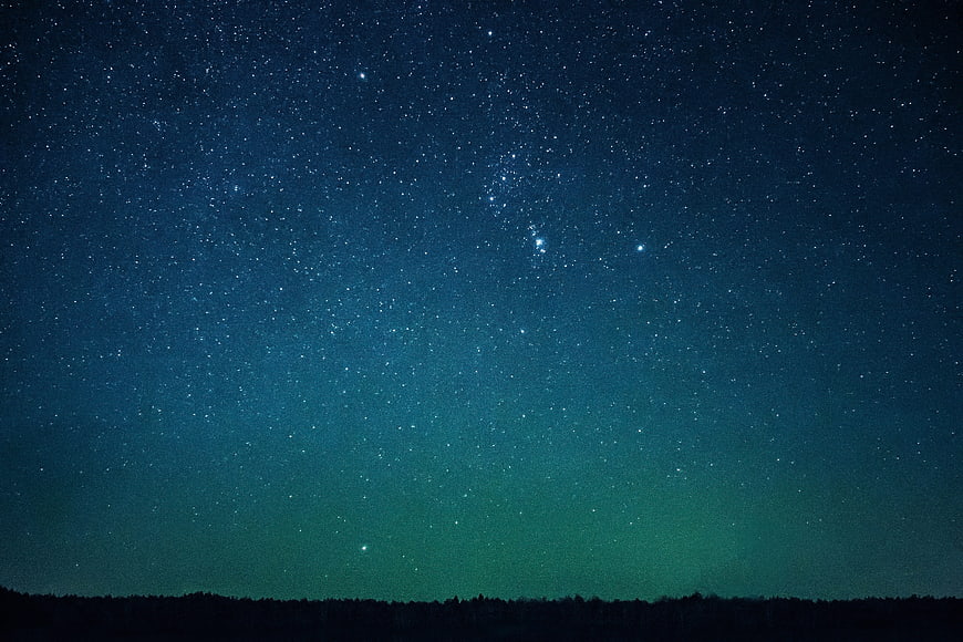 Starry Night Sky Over Dark Forest Horizon