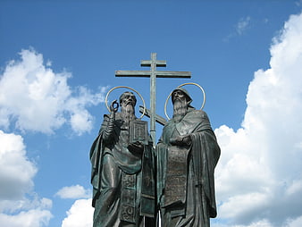 Bronze Statue of Saints Cyril and Methodius with Cross