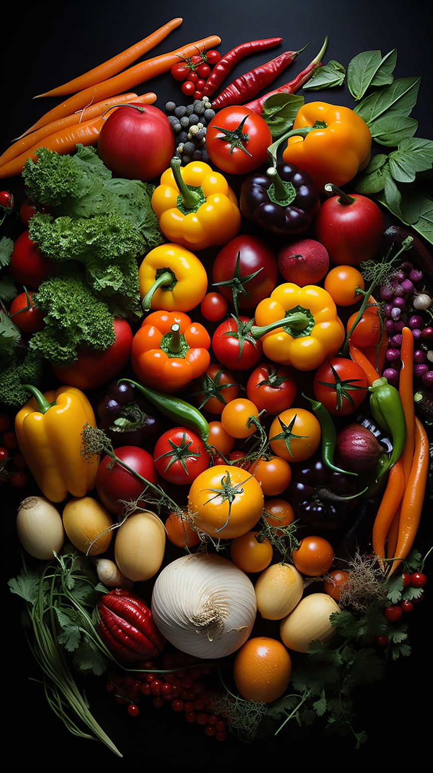 Top View of Fresh Colorful Vegetables on Black Background