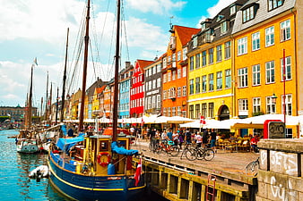 Colorful Copenhagen Nyhavn Canal With Historic Boats And Buildings
