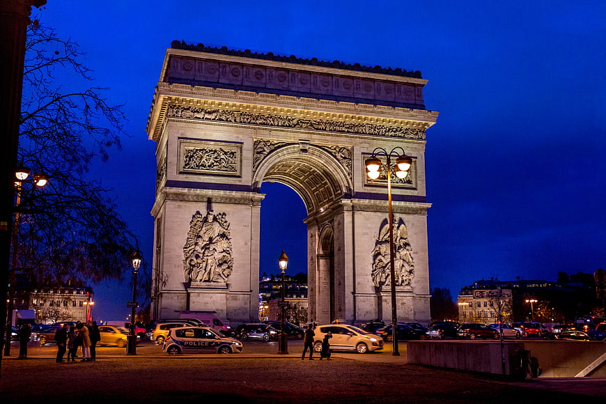 Arc de Triomphe at Night in Paris, France
