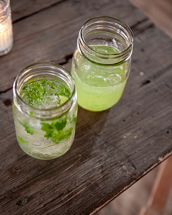 Fresh Mint Mojito and Lime Drink in Mason Jars