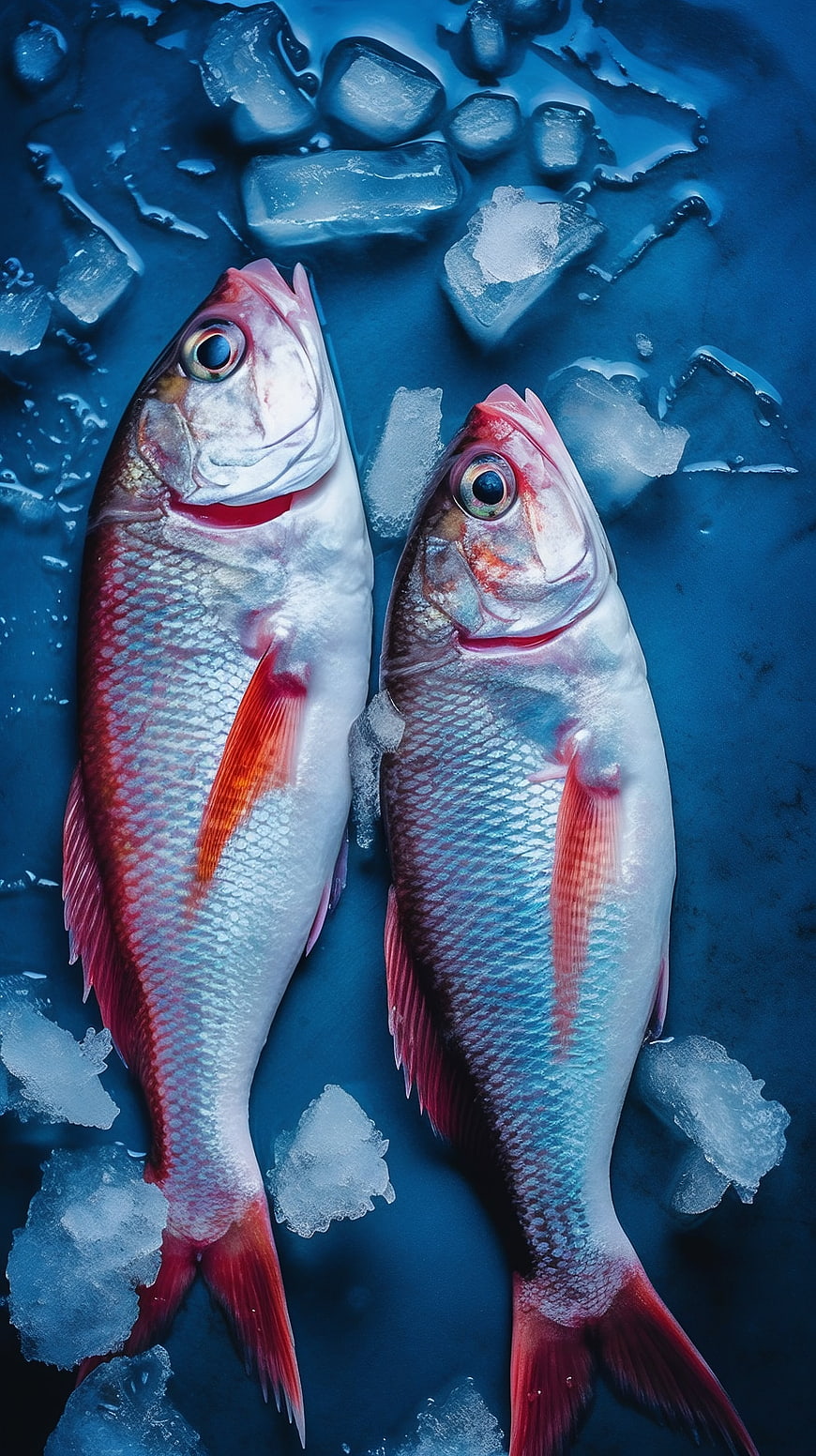 Fresh Red Snapper Fish on Ice Top View