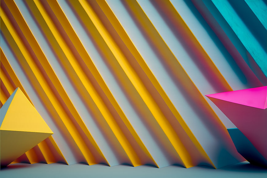 Abstract 3D Geometric Shapes with Vibrant Diagonal Stripes