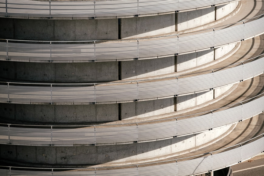 Abstract Curved Concrete Parking Garage Architecture
