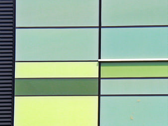 Abstract Green and Yellow Building Facade Panels