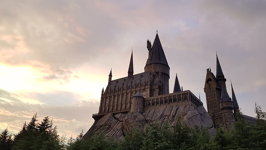 Hogwarts Castle At Dusk In Universal Studios Japan